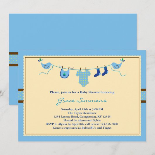 Layette Clothing Line Baby shower Invitation Kaart (Voorkant / Achterkant)