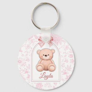 Layla   Aangepaste Roze Teddybeer Nursery Design Sleutelhanger