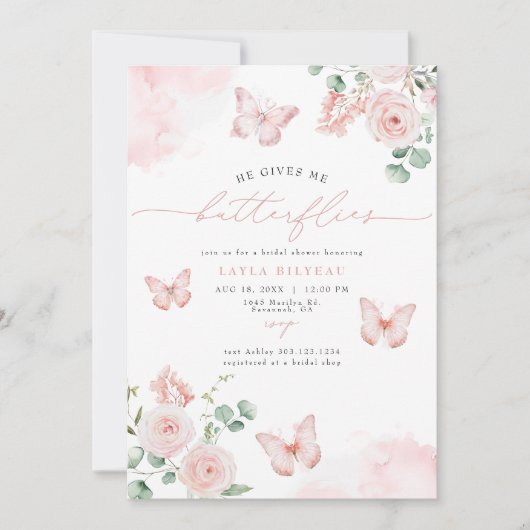 LAYLA Blush Hij geeft me vlinders Vrijgezellenfees Kaart (Voorkant)