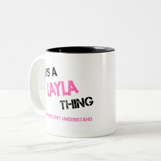 Layla ding dat je niet zou begrijpen naam tweekleurige koffiemok (Voorkant links)