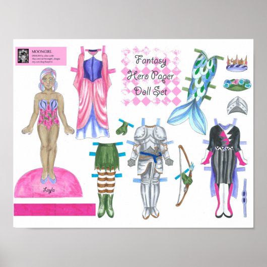 Layla Fantasy Hero Paper Doll - spelen of weergeve Poster (Voorkant)