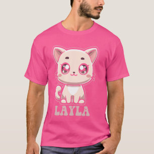 Layla Schattige Kitty Cat Design voor Meisjes Naam T-shirt