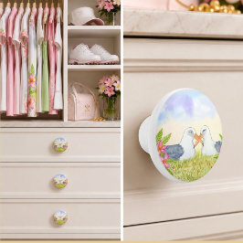 Laysan Albatros met Roze Plumeria's Keramische Knop