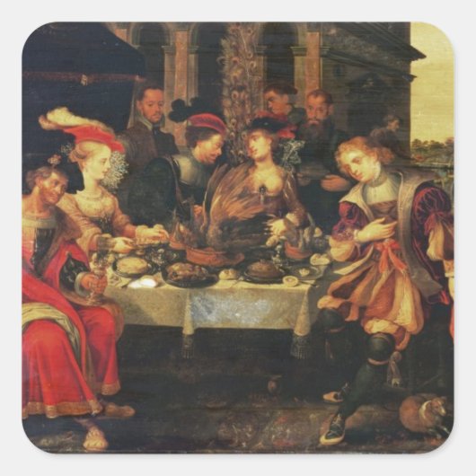 Lazarus aan de Rich Man' tafel, 1618 (olie op de k Vierkante Sticker (Voorkant)