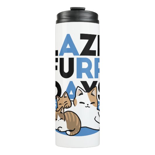 Laze Furr Days - Schattige Lazy Cats Design Thermosbeker (Voorkant)
