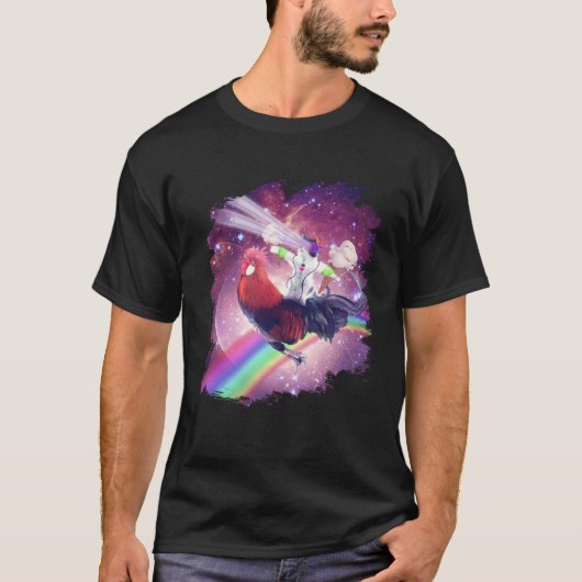 Lazer Rave Space Kat Rijden Kip Met Ijs Cream T-shirt (Voorkant)