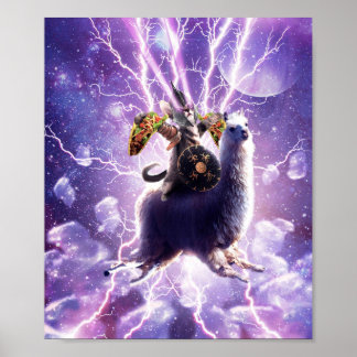 Lazer Warrior Space Cat Riding Llama met Taco Poster
