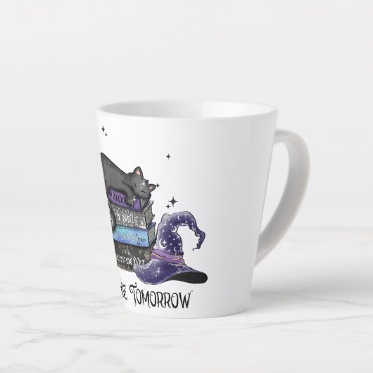 Lazy Black Cat, Halloween Cat | Voor boekworm Latte Mok (Rechterhoek)