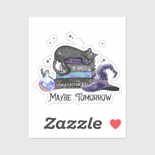 Lazy Black Cat, Halloween Cat | Voor boekworm Sticker (Vel)