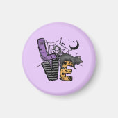 Lazy Black Cat in Spider Web met Love Magneet (Voorkant)