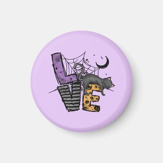 Lazy Black Cat in Spider Web met Love Magneet (Voorkant)