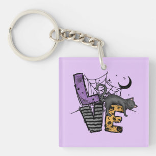 Lazy Black Cat in Spider Web met Love Sleutelhanger