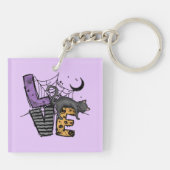 Lazy Black Cat in Spider Web met Love Sleutelhanger (Achterkant)