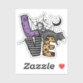 Lazy Black Cat in Spider Web met Love Sticker (Vel)