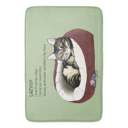 Lazy Cat Bed Groen Grappig Badmat (Voorkant Verticaal)