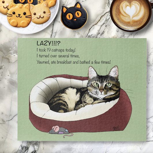 Lazy Cat Bed Groen Grappig Legpuzzel