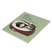 Lazy Cat Bed Groen Grappig Tegeltje (Zijkant)