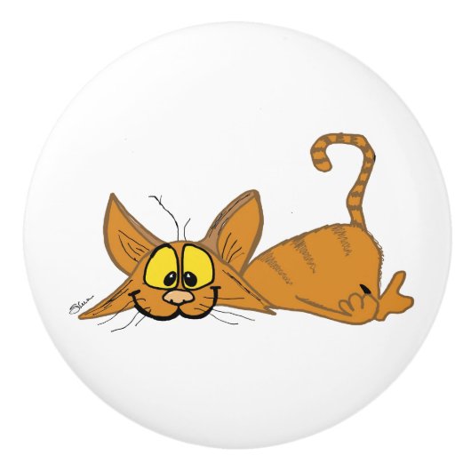 Lazy Cat Ceramic Knob. Keramische Knop (Voorkant)