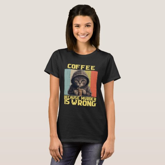 lazy cat coffee because is wrong kitty t-shirt (Voorkant volledig)