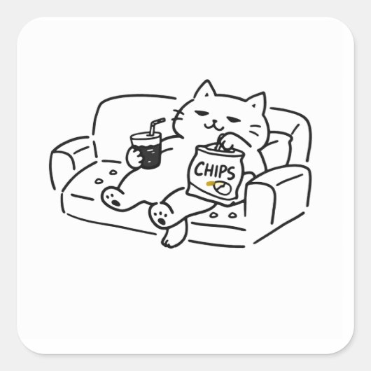 Lazy Cat Drawing Vierkante Sticker (Voorkant)