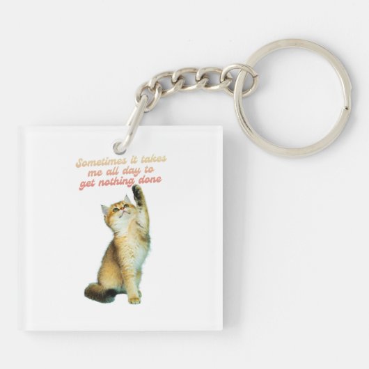 Lazy Cat Lover Funny Cute Cat Sleutelhanger (Achterkant)