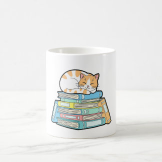 Lazy Cat on Books – Cute Cozy Illustration Koffiemok