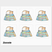 Lazy Cat on Books – Cute Cozy Illustration Vierkante Sticker (Vel)