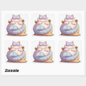 Lazy Cat Snack Nap Vierkante Sticker (Vel)