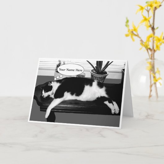 Lazy Cat Verjaardag Kaart (Gele Bloem)