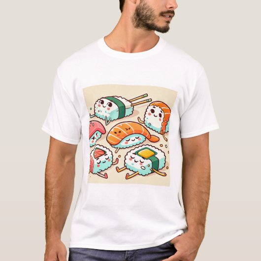 Lazy Cats op Sushi T-shirt (Voorkant)