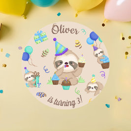 Lazy Day Cute Sloth Birthday Party Ronde Sticker