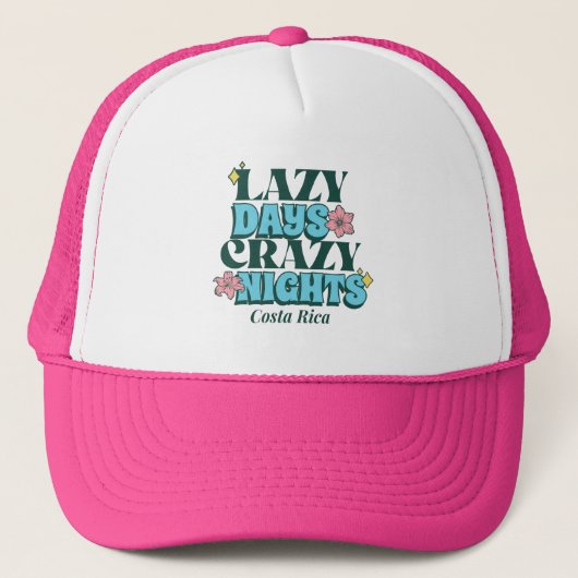 Lazy Days Gekke Nachten Costa Rica Souvenir Trucker Pet (Voorkant)
