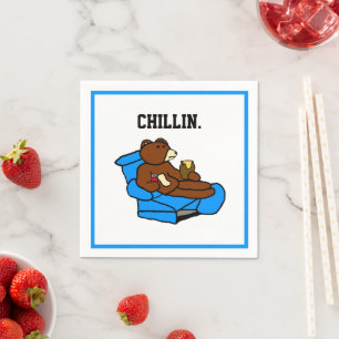 Lazy Easy Chair Beer, Funny Chillin’ Dad Cartoon Servet