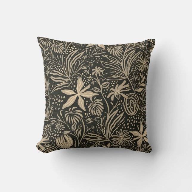 Lazy Floral Pattern in Gold op Black Buitenkussen (Voorkant)