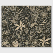 Lazy Floral Pattern in Gold op Black Cadeaupapier (Vlak)
