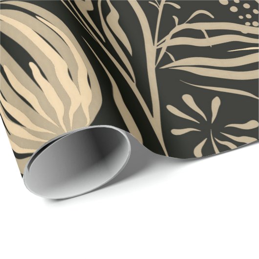Lazy Floral Pattern in Gold op Black Cadeaupapier (Rol Hoek)