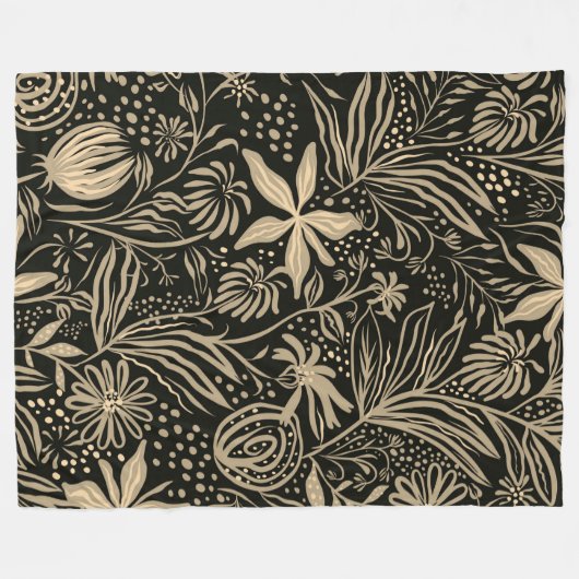 Lazy Floral Pattern in Gold op Black Fleece Deken (Voorkant (Horizontaal))