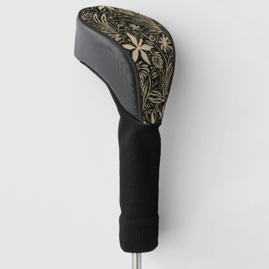 Lazy Floral Pattern in Gold op Black Golfheadcover (Schuin)