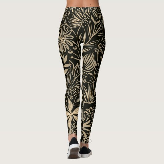 Lazy Floral Pattern in Gold op Black Leggings (Achterkant)