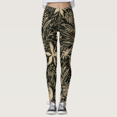 Lazy Floral Pattern in Gold op Black Leggings (Voorkant)