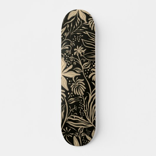 Lazy Floral Pattern in Gold op Black Persoonlijk Skateboard (Voorkant)