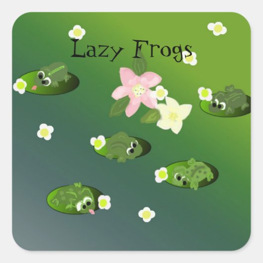 Lazy Frogs op de Pond Vierkante Sticker (Voorkant)