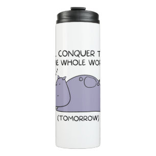 Lazy Funny Hippo Ik zal de hele wereld veroveren Thermosbeker