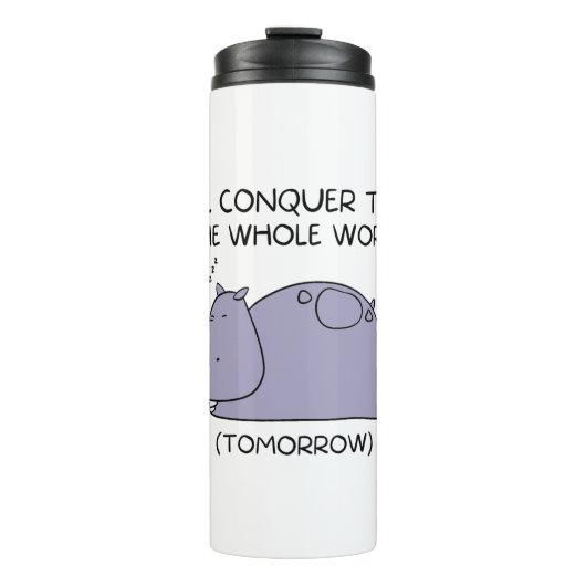 Lazy Funny Hippo Ik zal de hele wereld veroveren Thermosbeker (Voorkant)