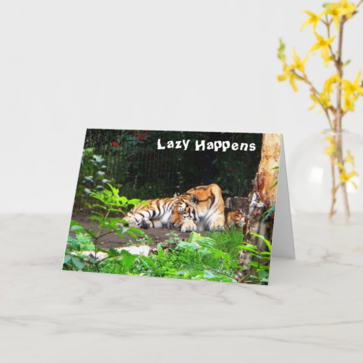 Lazy gebeurt in Siberian Tiger Kaart (Gele Bloem)