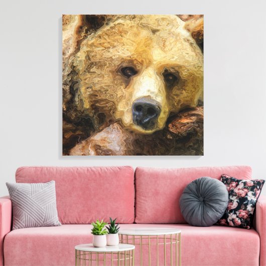 Lazy Grizzly Beer realistische olie op canvas. Canvas Afdruk (Insitu (Woonkamer))