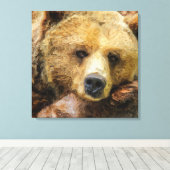 Lazy Grizzly Beer realistische olie op canvas. Canvas Afdruk (Insitu (Houten vloer))