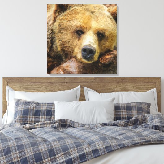 Lazy Grizzly Beer realistische olie op canvas. Canvas Afdruk (Insitu (Slaapkamer))