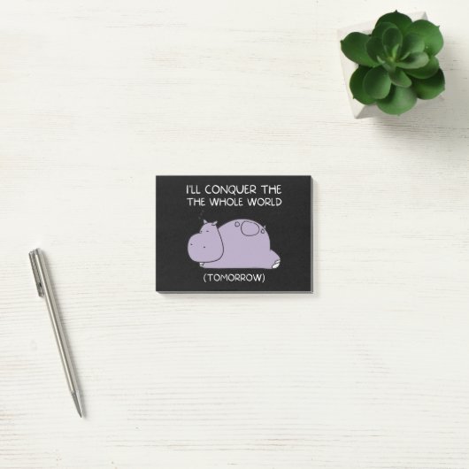 Lazy Hippo Ik veroverde morgen de wereld Post-it® Notes (Kantoor)