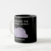 Lazy Hippo Ik veroverde morgen de wereld Tweekleurige Koffiemok (Voorkant links)